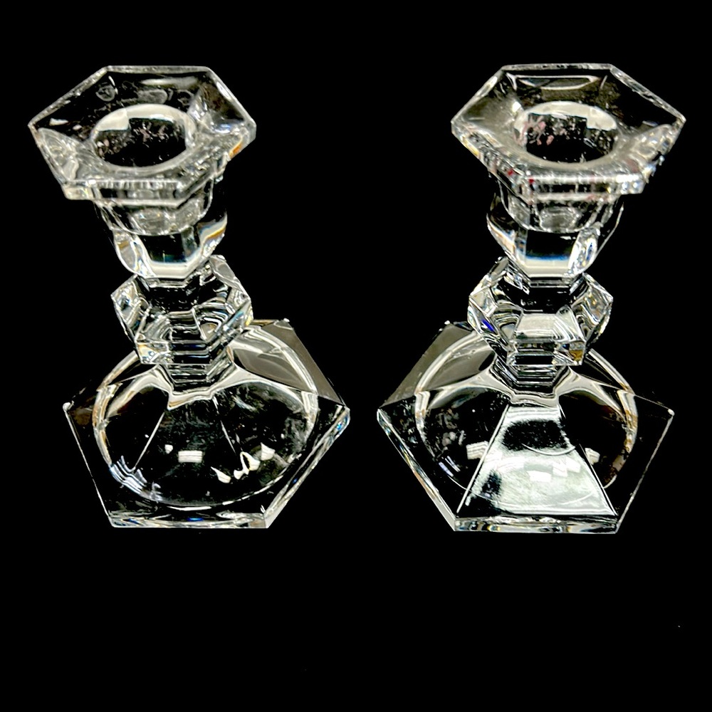 Vintage pair of lead crystal 4 3/4 “ tapper candle holders